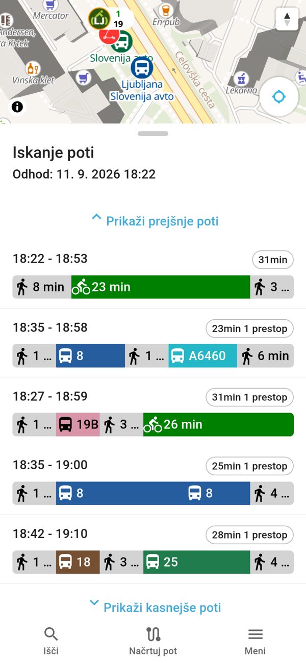 Načrtovanje poti v aplikaciji
