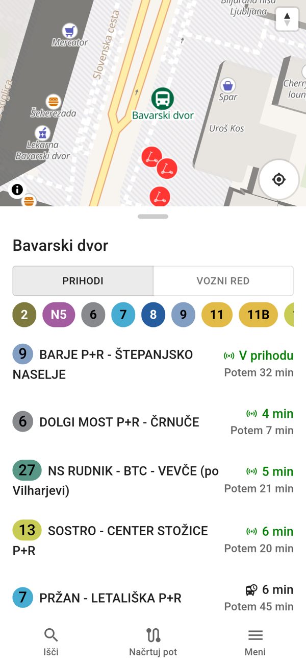 Prihodi in zamude na postajališču